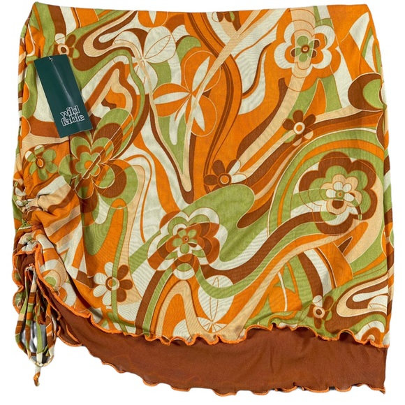 Wild Fable™ Size Large Mesh Side Ruched Mini Skirt Orange Green Browns NWT - Picture 7 of 10